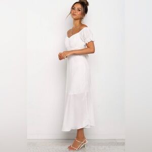 Elegant White Off-Shoulder Midi Dress